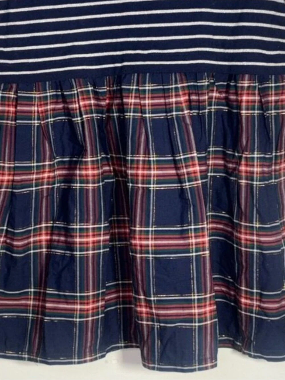 Girls Navy Striped & Plaid Long-Sleeve Dress Sz Xxs Nwt